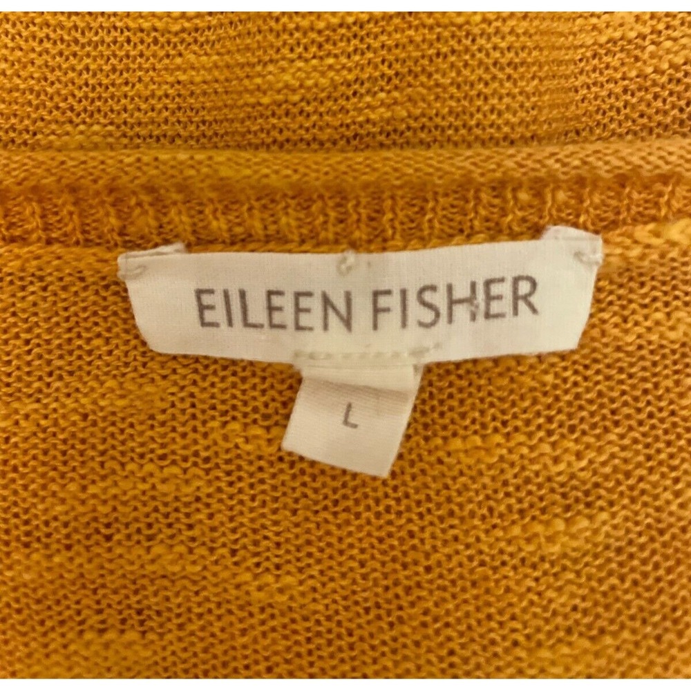 Eileen Fisher Womens Pullover Short Sleeve Henley Top Large Gold Linen Blend - Picture 2 of 12
